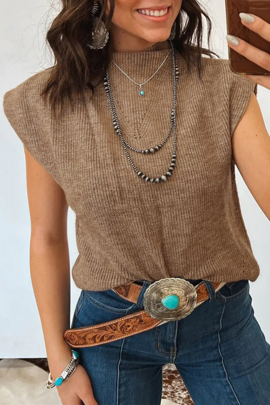 Ribbed Knit Sweater Vest Mock Neck Western Boutique Top