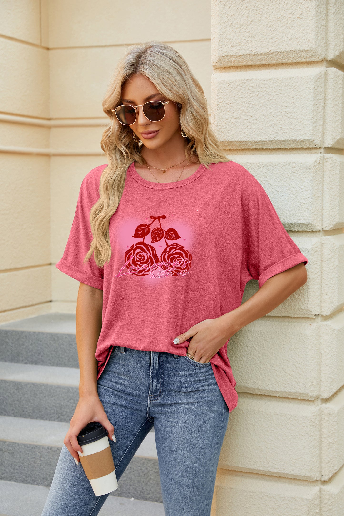 Valentine's Day Red Rose Graphic Casual Tee