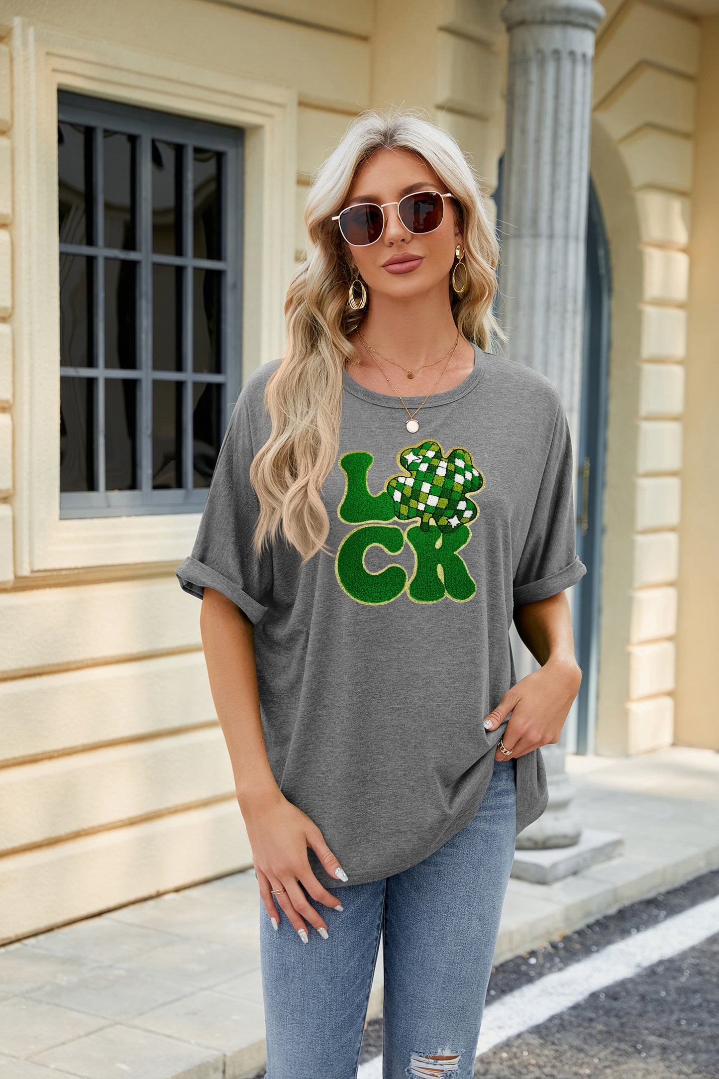 St Patrick’s Day Sequin LUCK Clover Graphic Tee