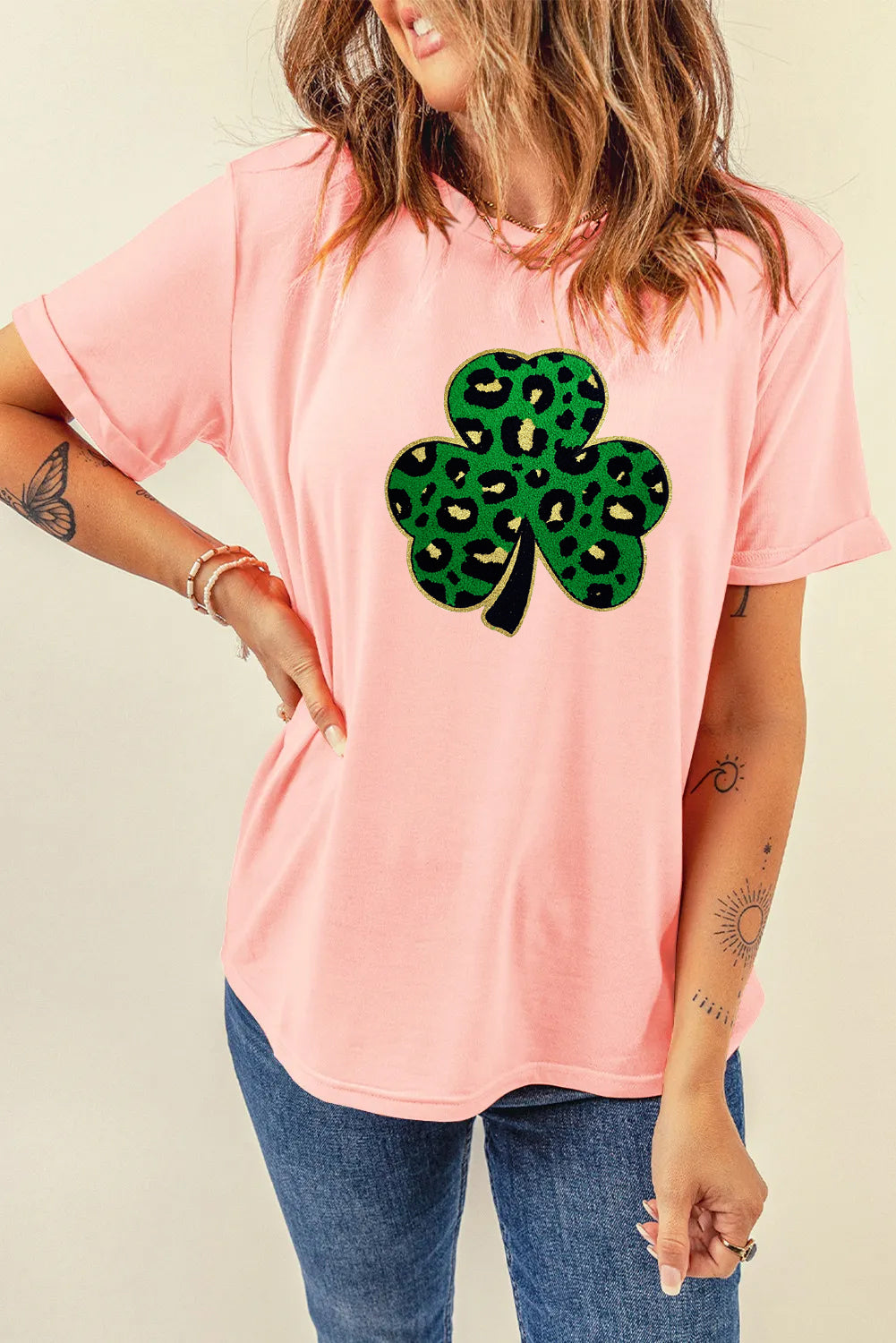 Saint Patrick’s Day Leopard Clover Graphic T Shirt