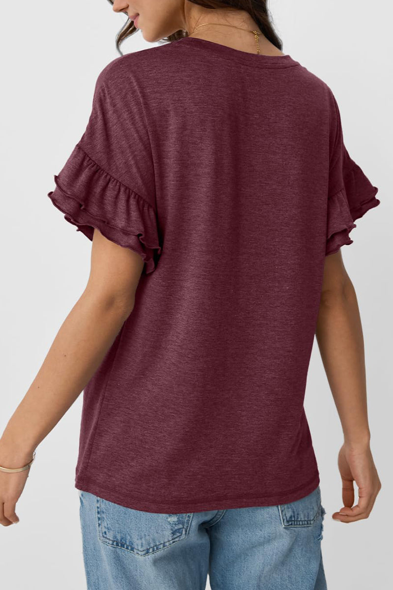 Patriotic Cotton Tee USA Graphic Ruffle Sleeve Top