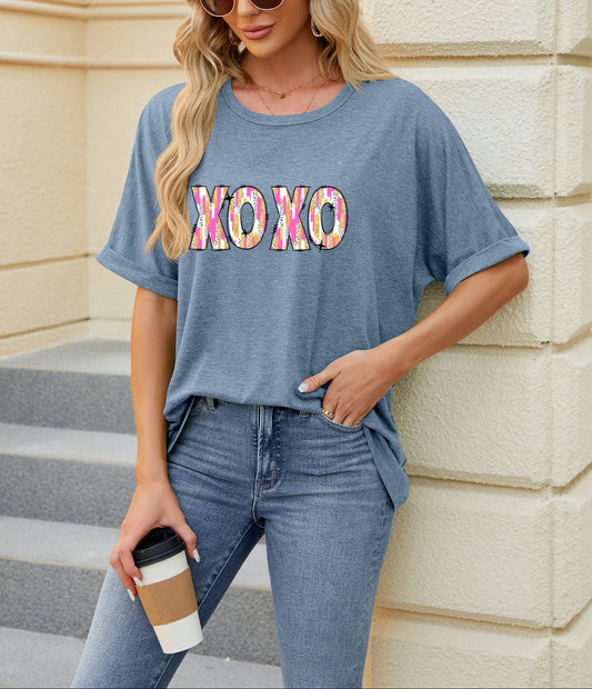 Valentine's Day Colorful XOXO Graphic Casual Tee