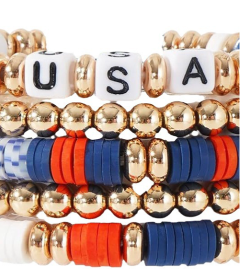 Multicolour 5pcs USA Independence Day Beaded Bracelet Set