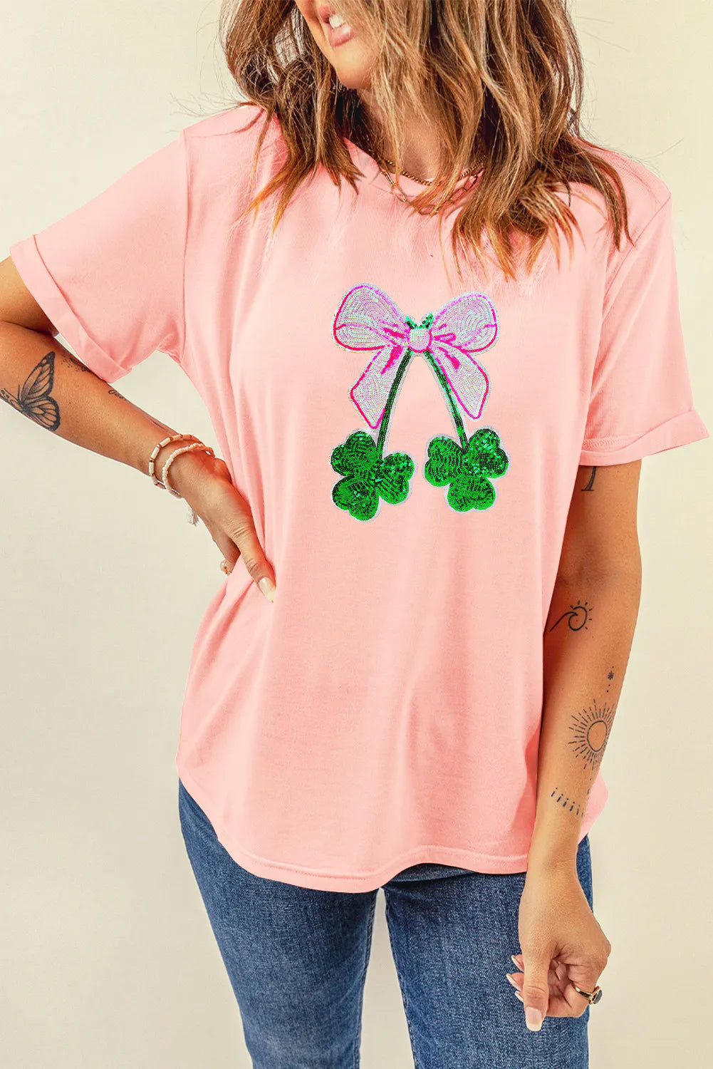 Saint Patrick’s Day Bow Clover Graphic T Shirt