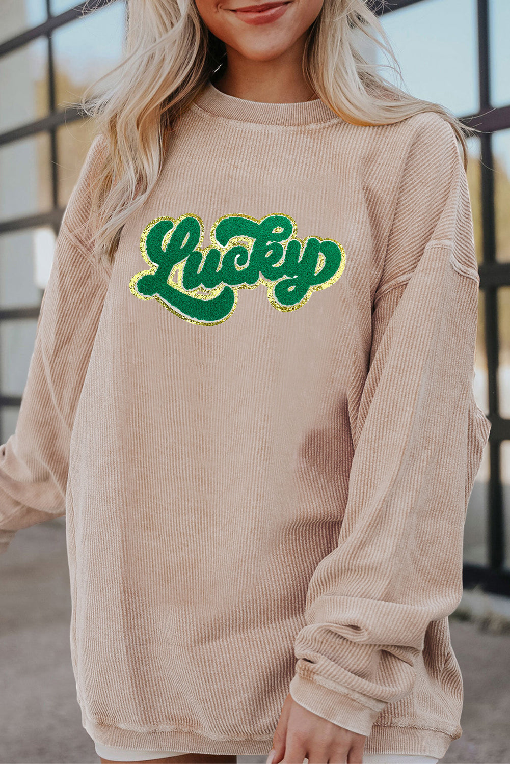 Saint Patrick's Day Lucky Graphic Oversized Waffle Pullover