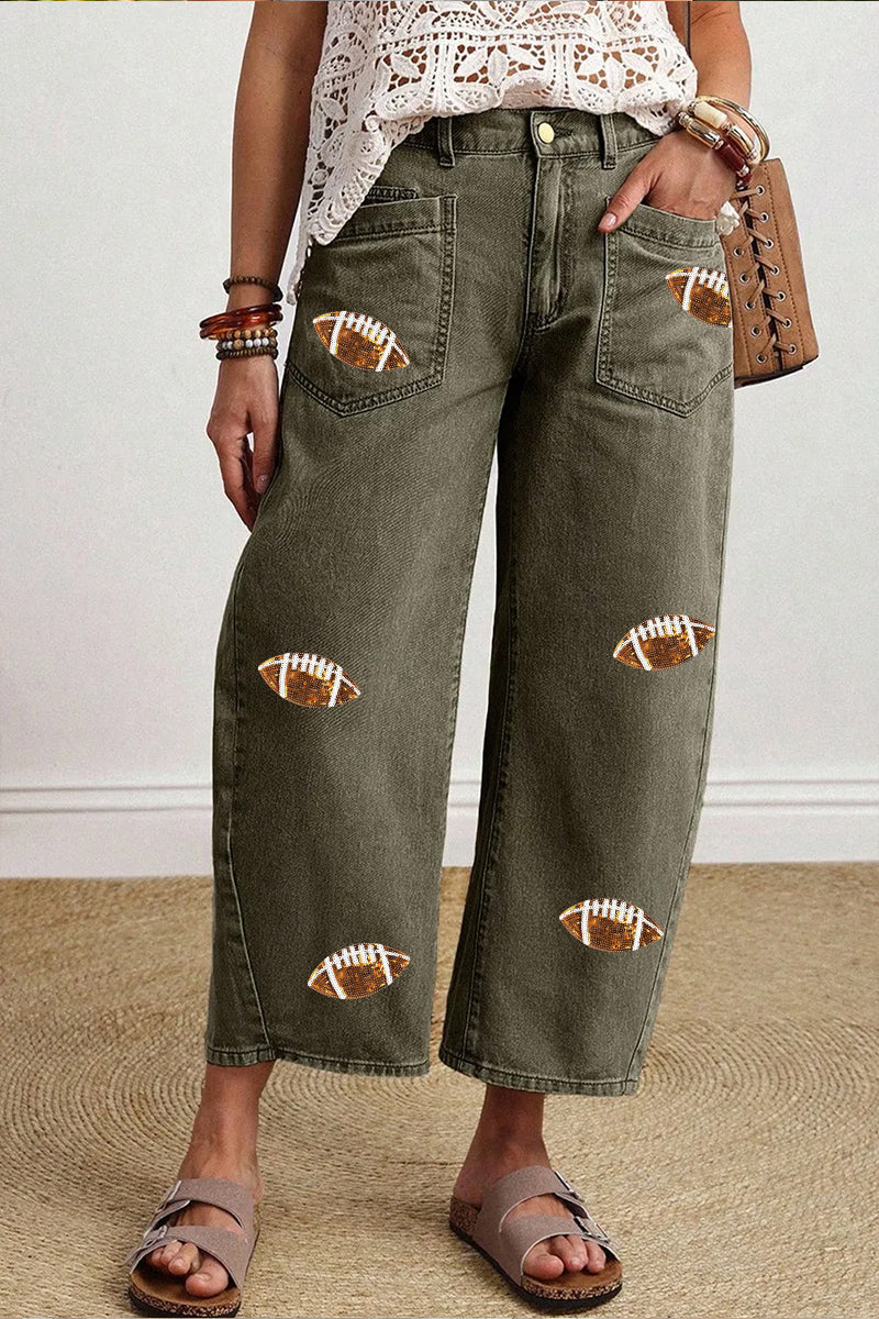 Game Day Football Patch Light Wash Wide Leg Jeans