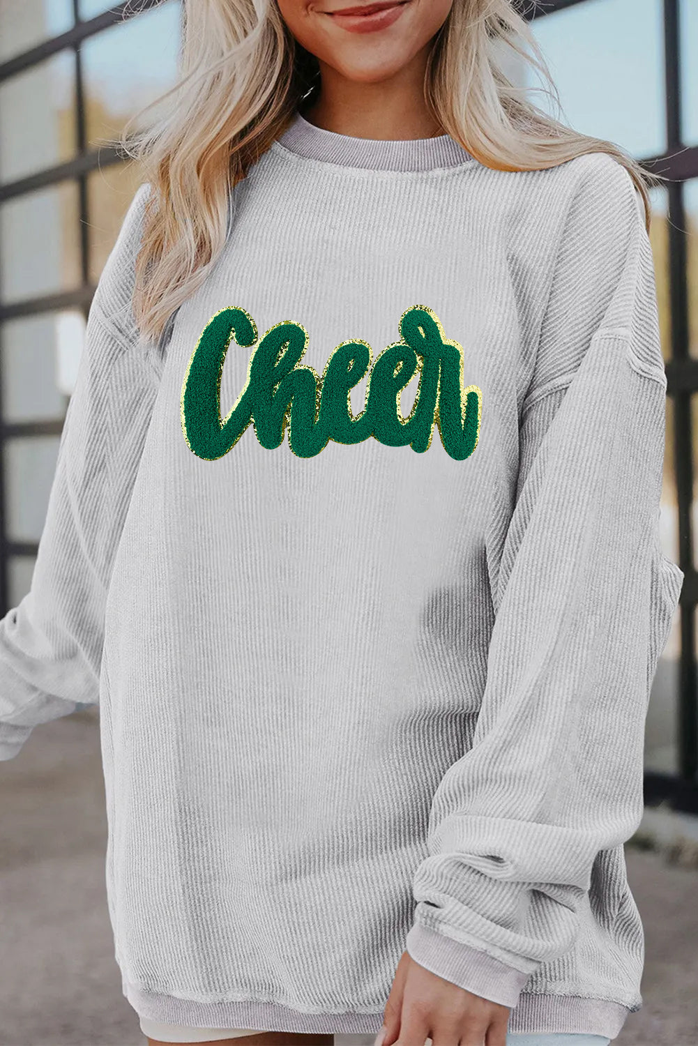 Saint Patrick’s Day Green Sequin Cheer Graphic Sweatshirt