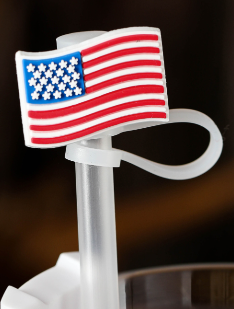 White American Flag Print PVC Soft Plastic Straw Lid