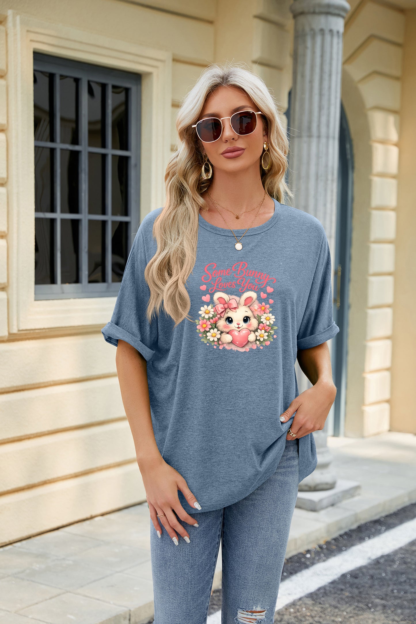 Easter Clover Heart Graphic Oversized Casual T Shirt