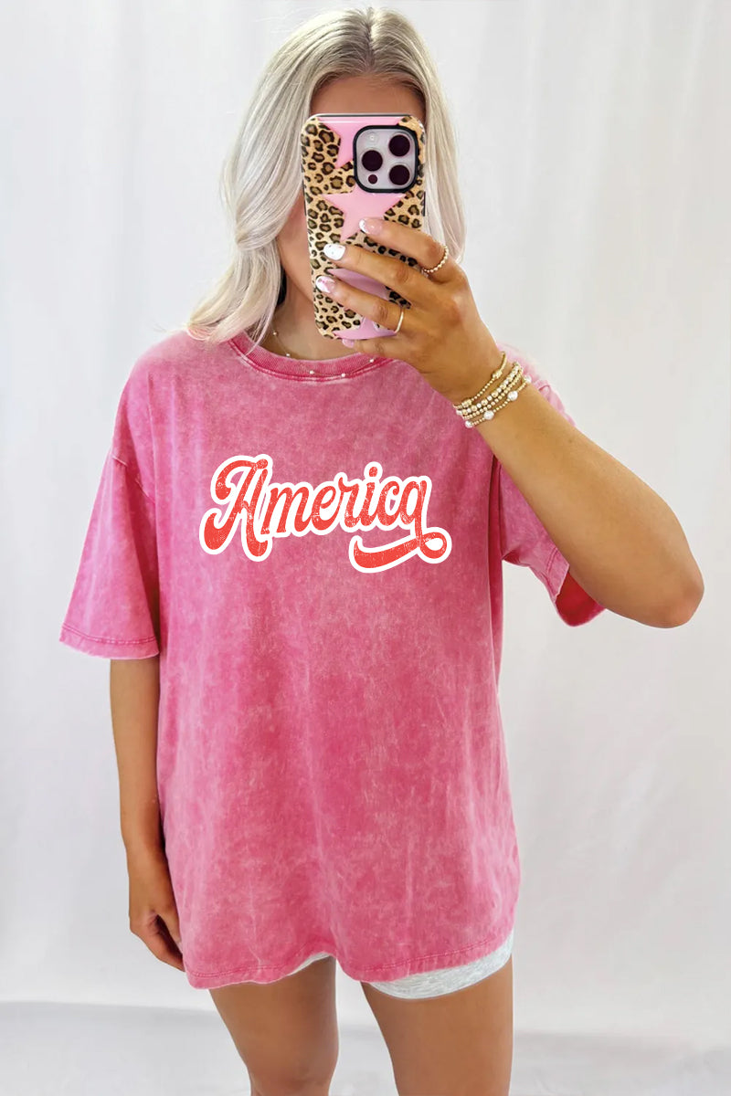 America Mineral Wash Graphic Tee Oversized Vintage Patriotic