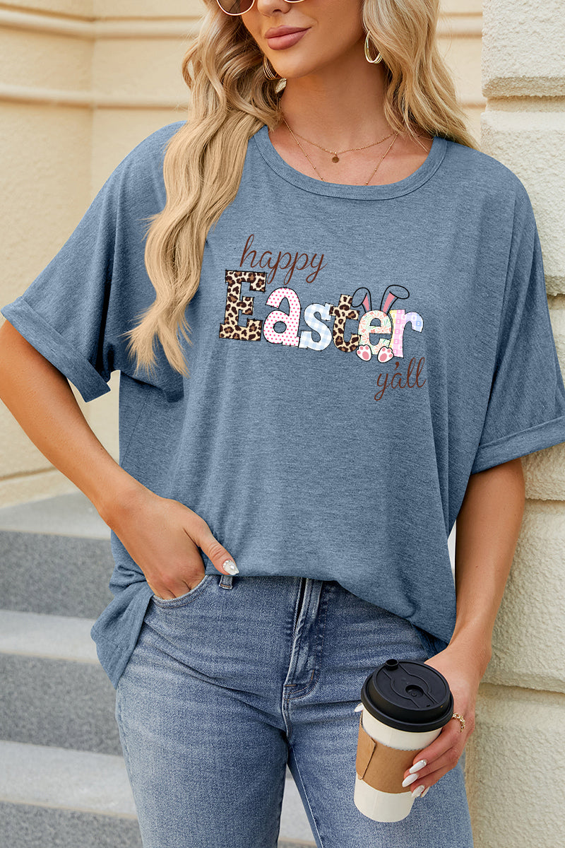 Happy Easter Clover Graphic Oversized Casual Tee