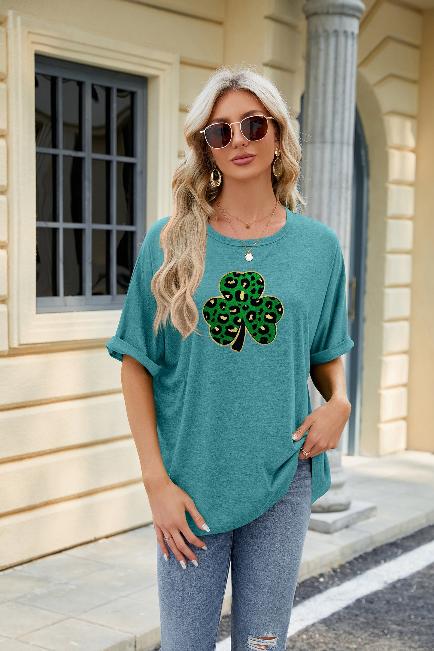 St Patricks Day Sequin Shamrock Graphic T-Shirt