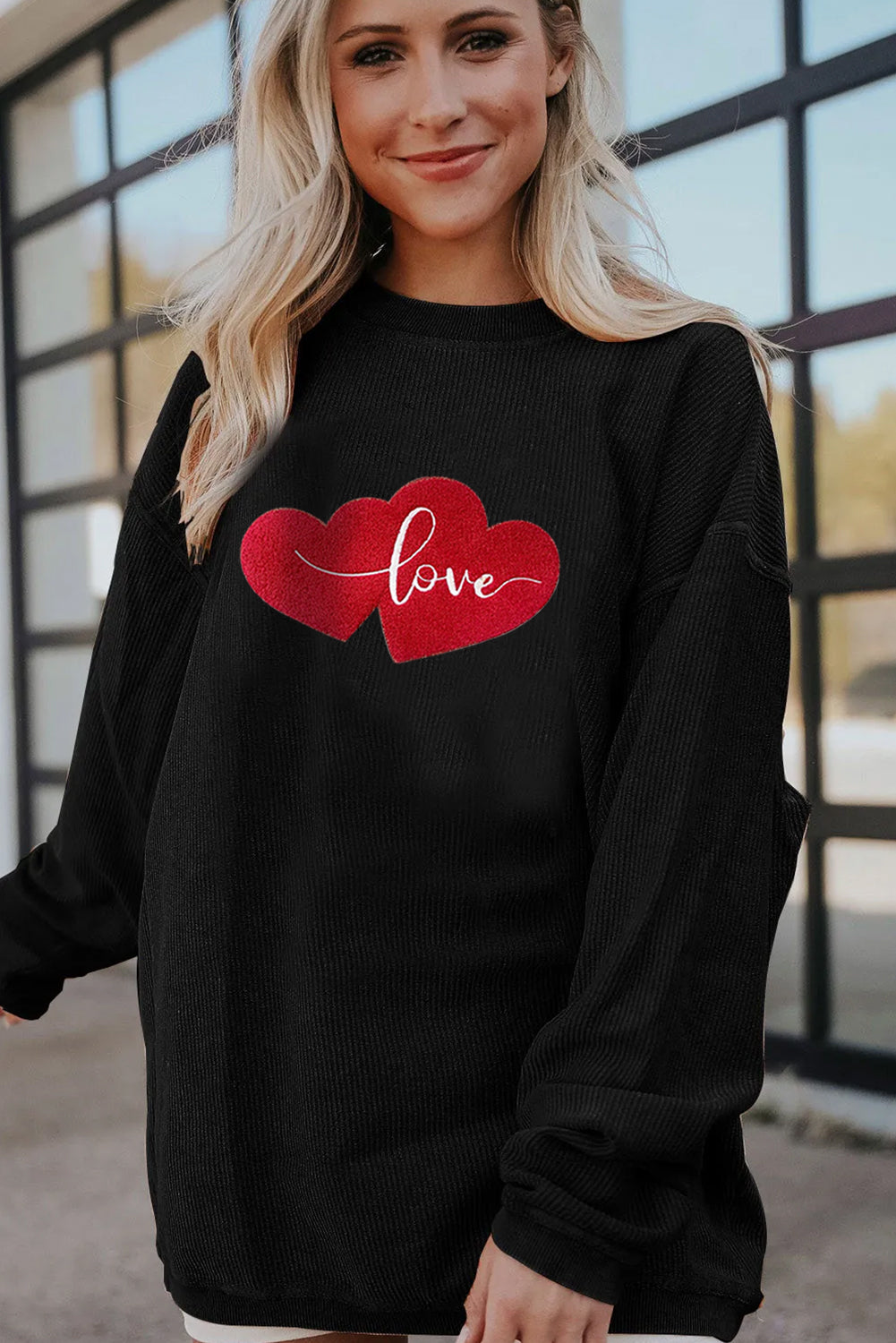 Women’s Oversized Love Heart Corduroy Sweatshirt Valentine