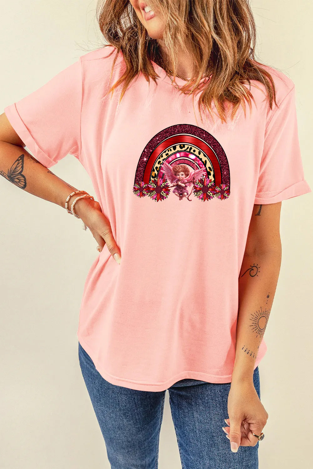 Valentine’s Day Cupid Rainbow Graphic T Shirt