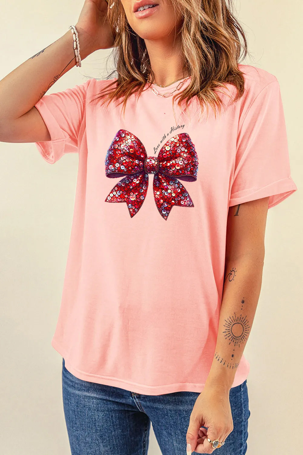 Valentine’s Day Sequin Bow Graphic Tee