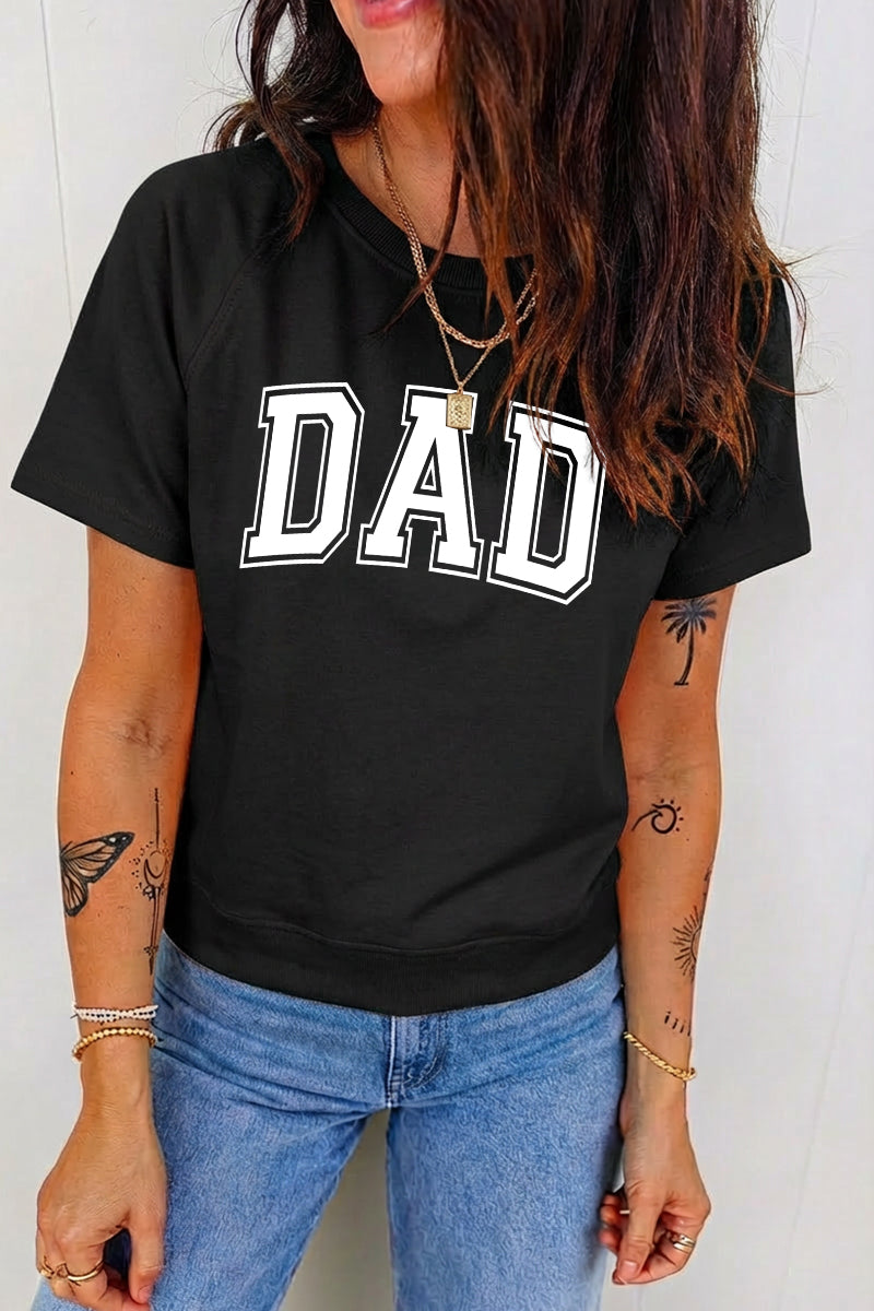 Letter Graphic T Shirt Dad Print Casual Crewneck Short Sleeve Top