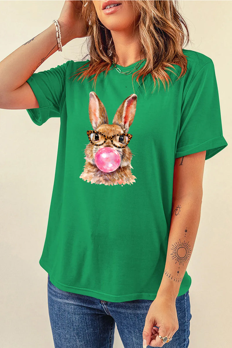 Cute Easter Bunny Graphic Tee Women Spring Casual Shirt