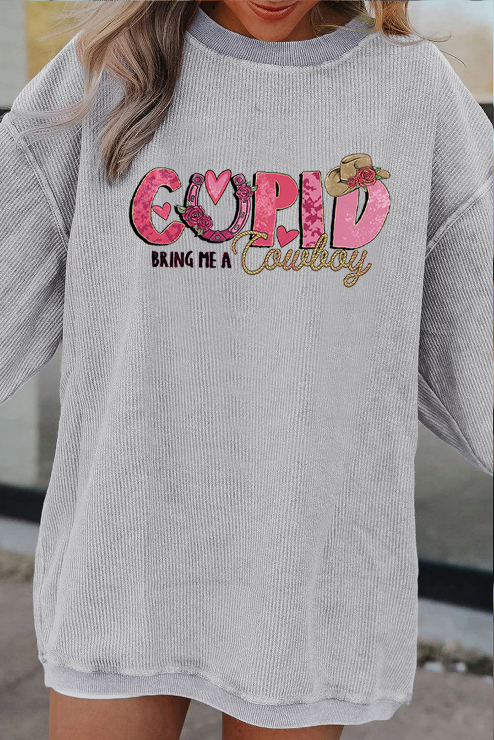 Valentines Day Cupid Cowboy Graphic Casual Sweatshirt