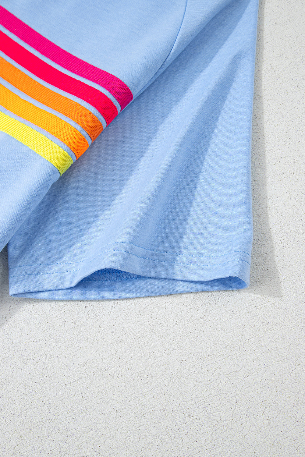 Solid Color Striped Patch Front Casual Tee