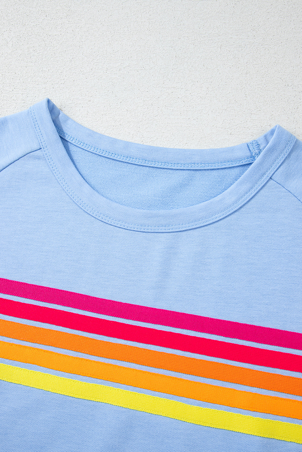 Solid Color Striped Patch Front Casual Tee