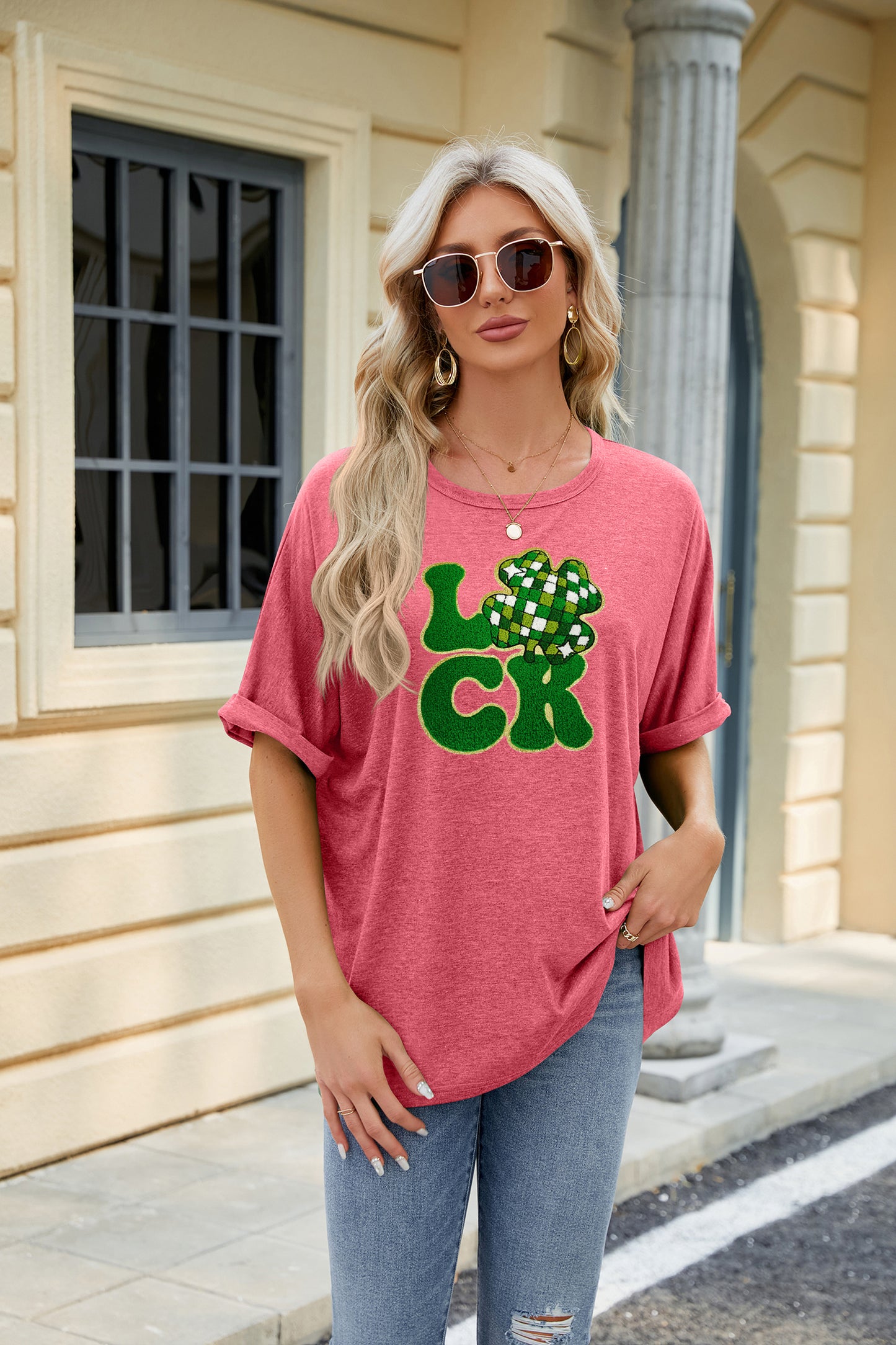 St Patrick’s Day Sequin LUCK Clover Graphic Tee