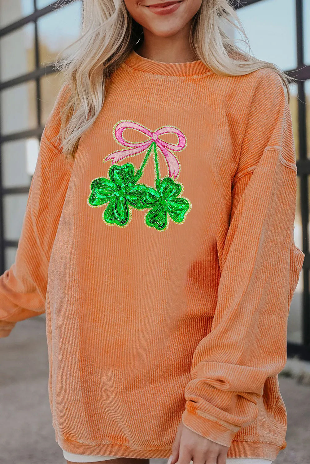 Saint Patrick’s Day LUCK Clover Graphic Corded Sweatshirt