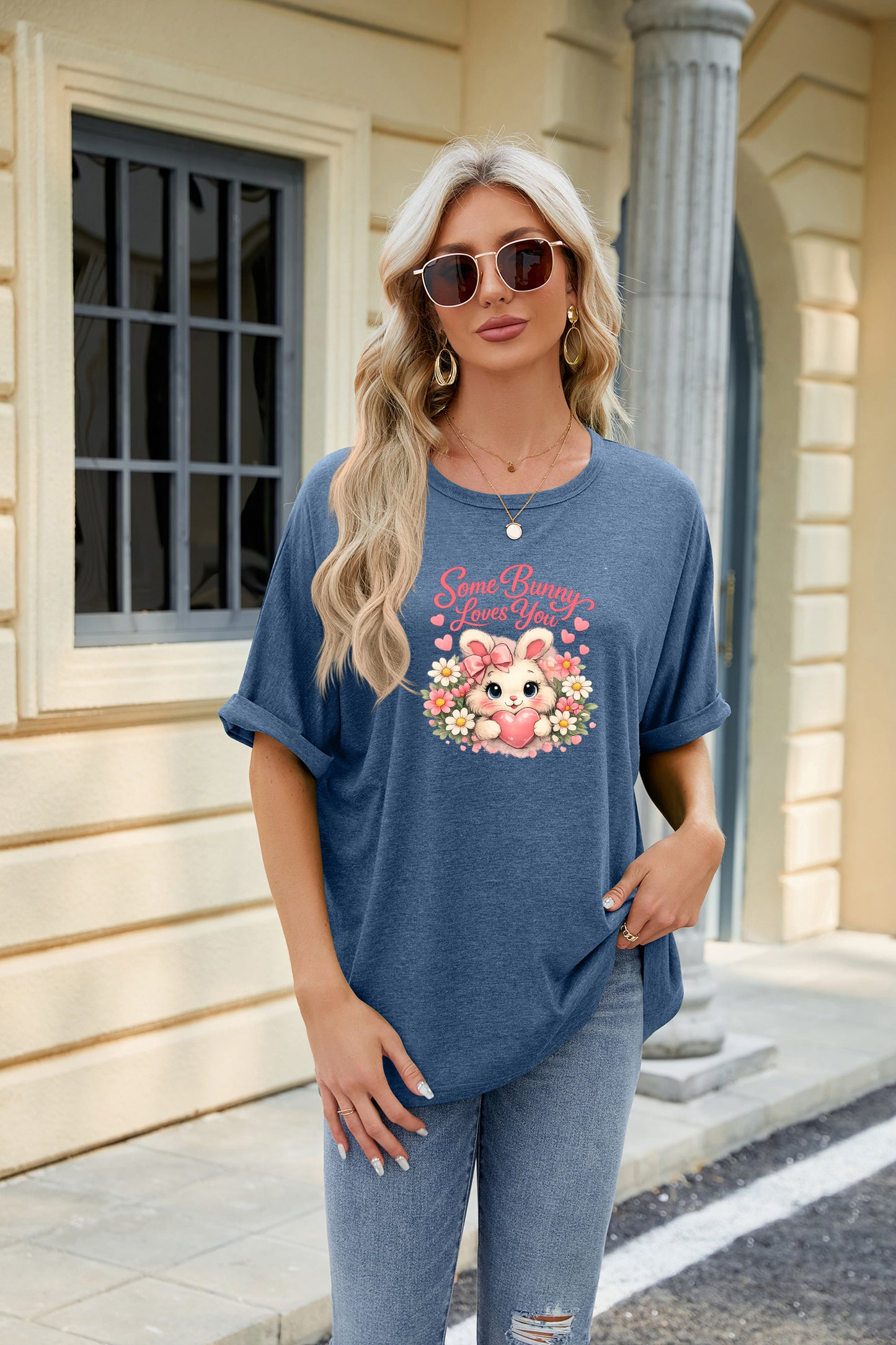 Easter Clover Heart Graphic Oversized Casual T Shirt