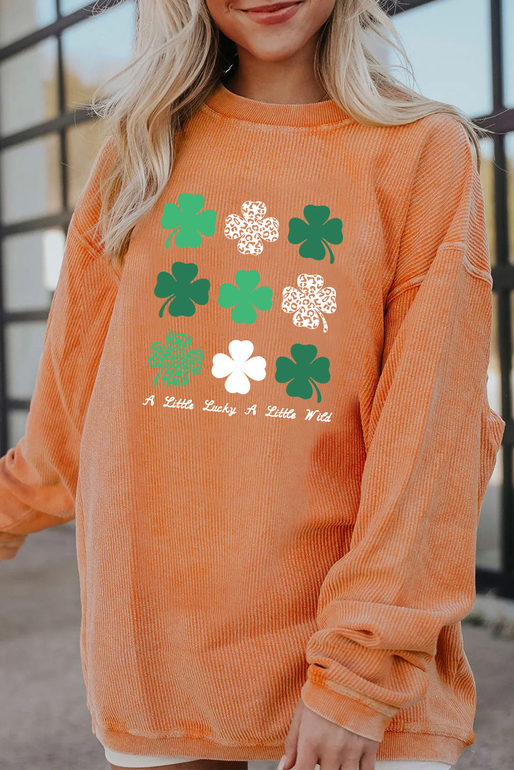 Saint Patrick’s Day Shamrock Patchwork Corded Sweatshirt