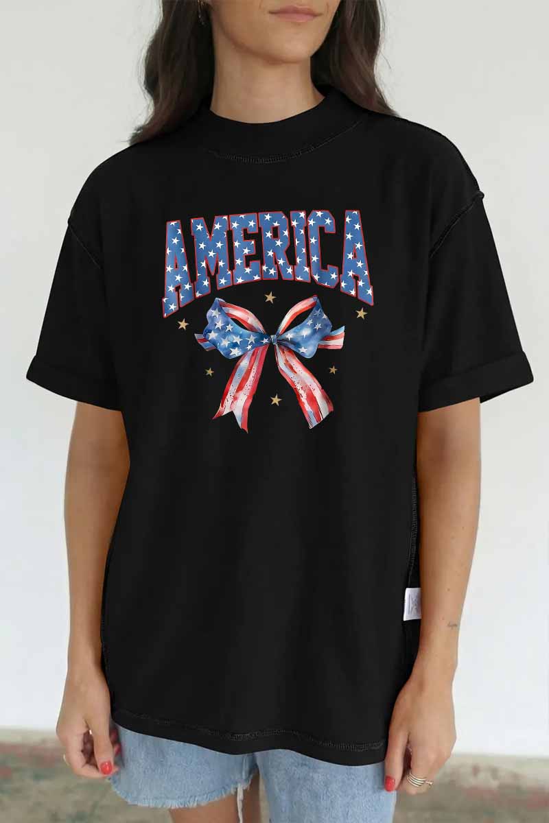 America Bow Graphic Tee Oversized Patriotic Boutique Style