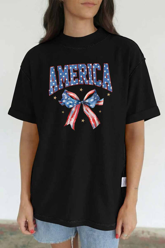 America Bow Graphic Tee Oversized Patriotic Boutique Style