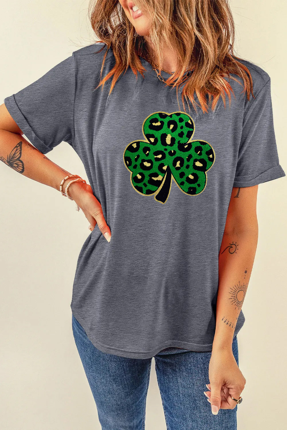 Saint Patrick’s Day Leopard Clover Graphic T Shirt