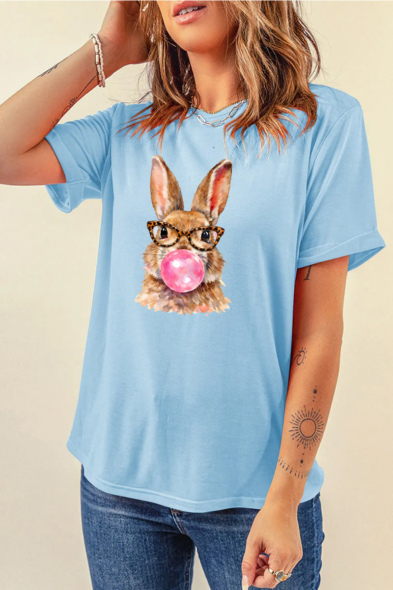 Cute Easter Bunny Graphic Tee Women Spring Casual Shirt