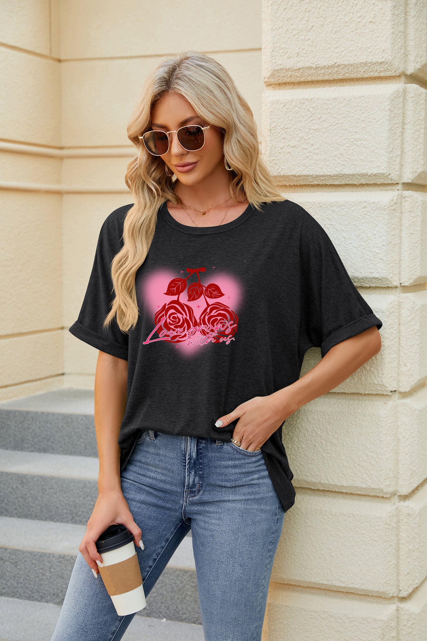 Valentine's Day Red Rose Graphic Casual Tee
