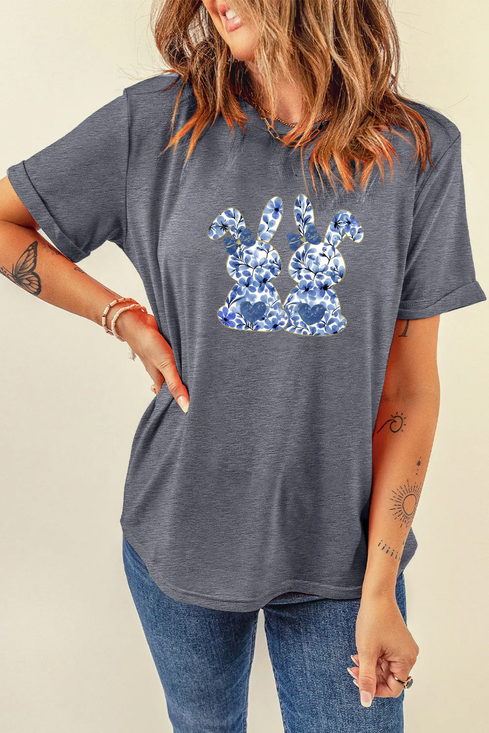 Easter Bunny Graphic Casual Short Sleeve Spring Tee