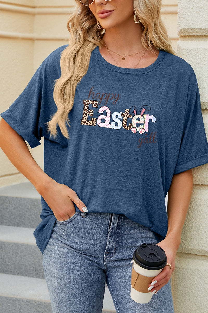 Happy Easter Clover Graphic Oversized Casual Tee