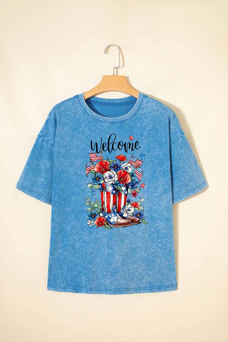 Patriotic Floral Mineral Wash Tee Oversized Vintage Graphic