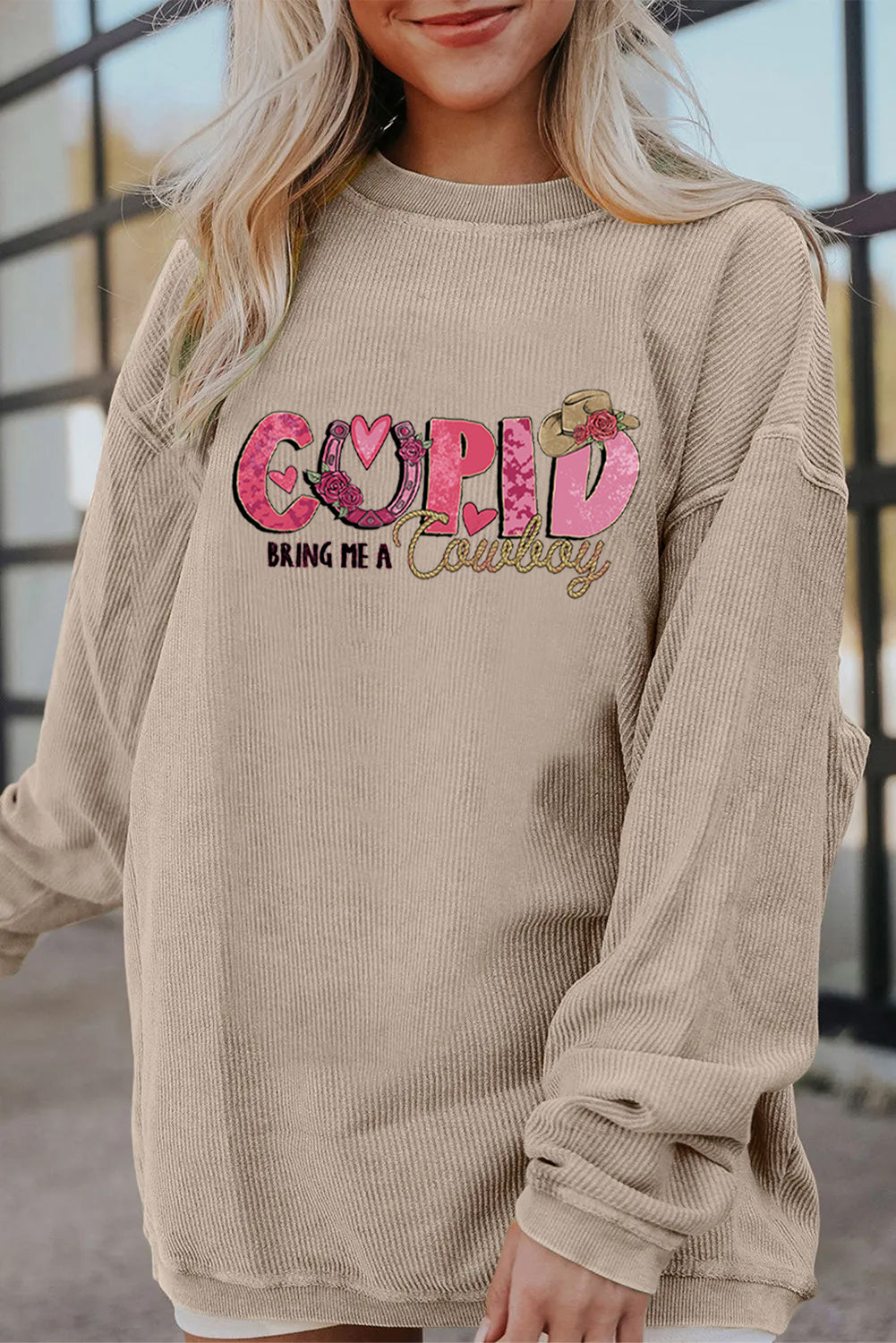 Valentines Day Cupid Cowboy Graphic Casual Sweatshirt