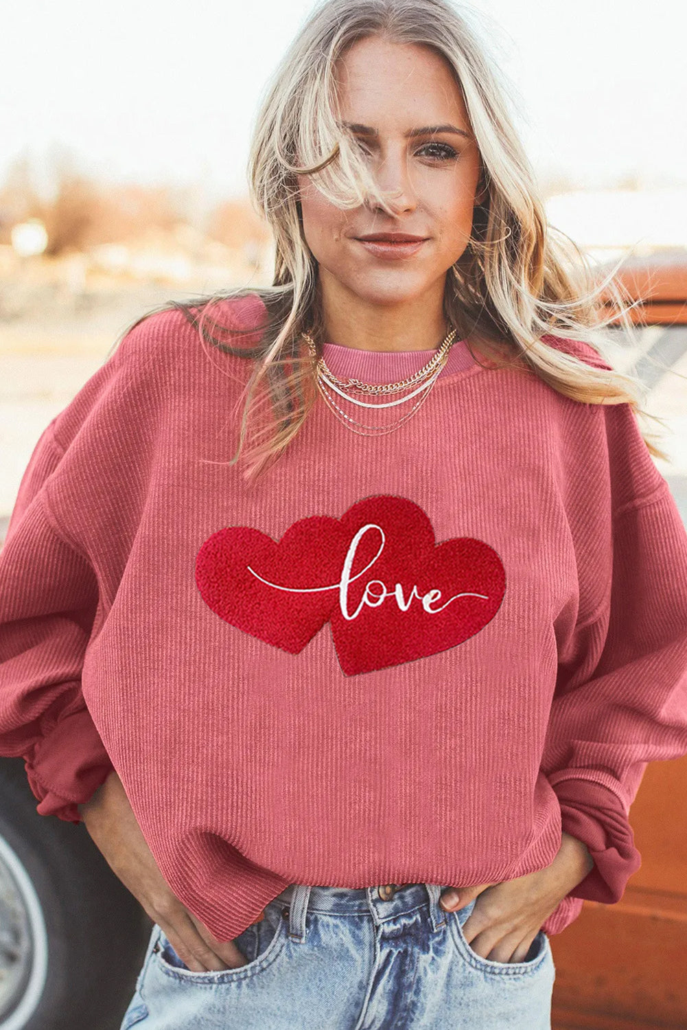 Women’s Oversized Love Heart Corduroy Sweatshirt Valentine