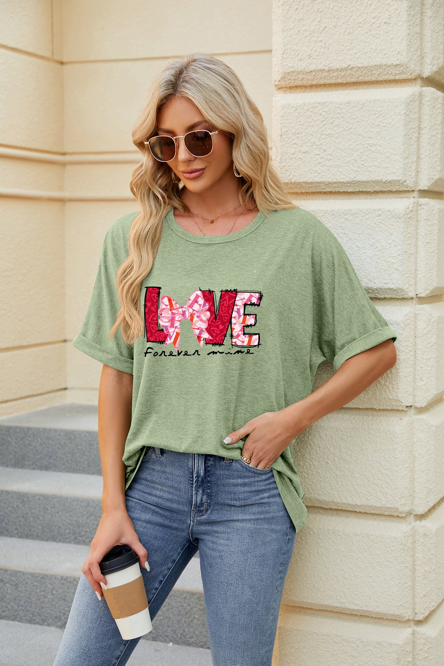 Valentine's Day Teal Love Graphic Casual Tee