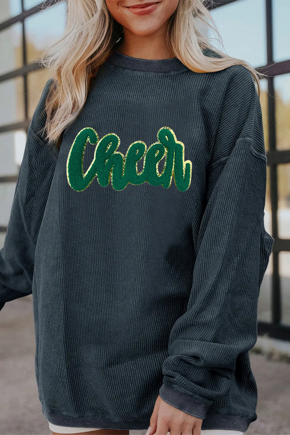 Saint Patrick’s Day Green Sequin Cheer Graphic Sweatshirt