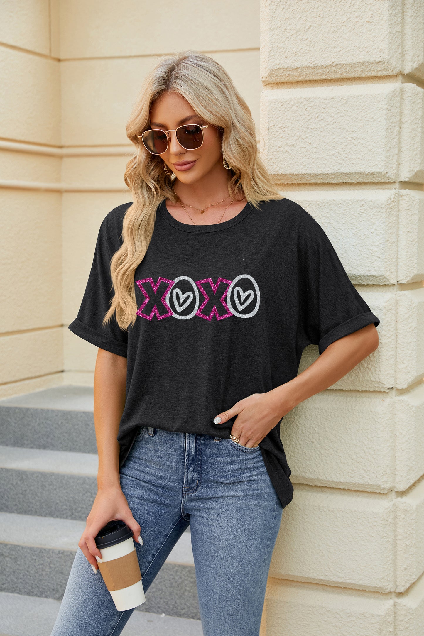 Valentine's Day XOXO Heart Letter Graphic Tee