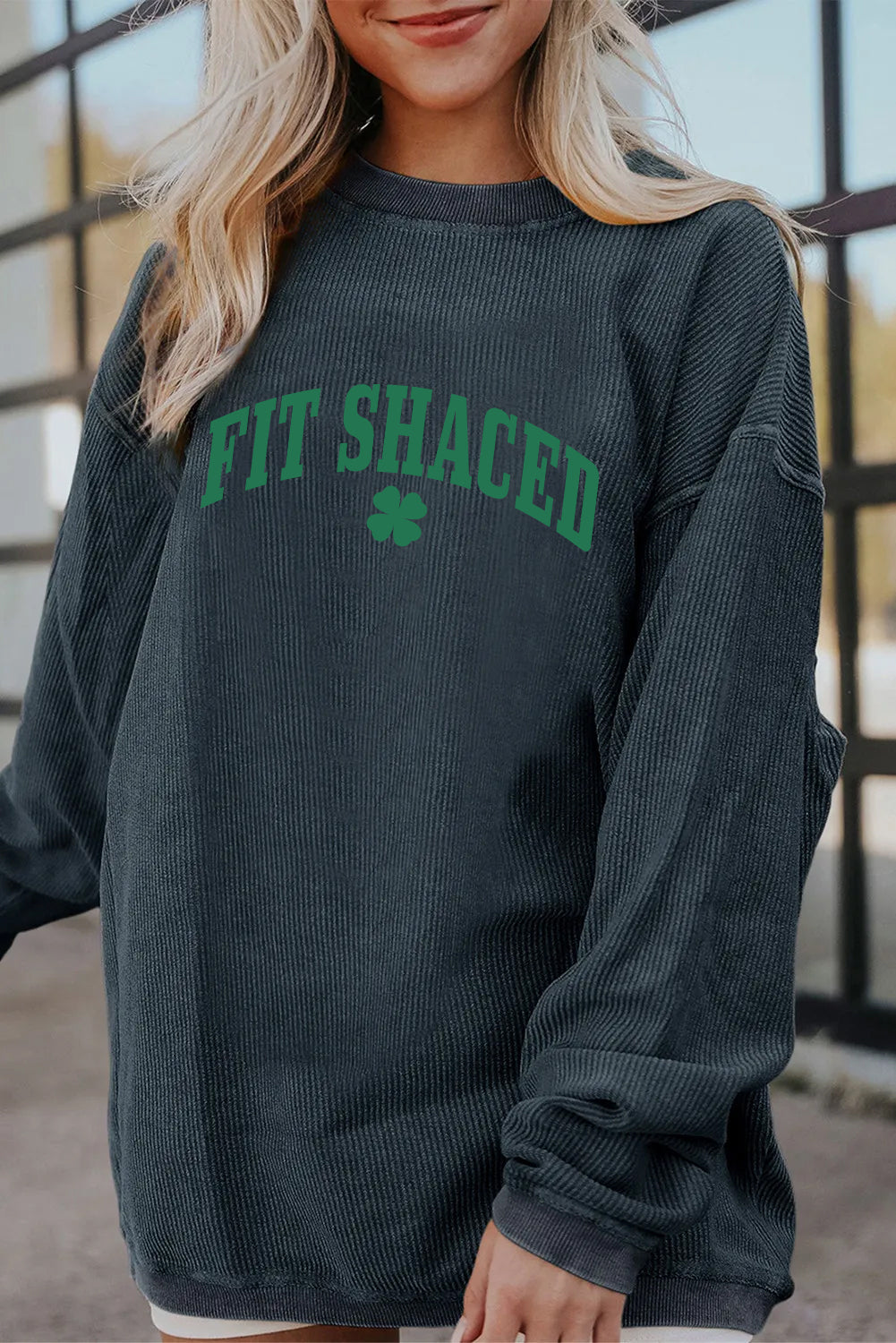 Saint Patrick’s Day Fit Shaced Clover Waffle Sweatshirt