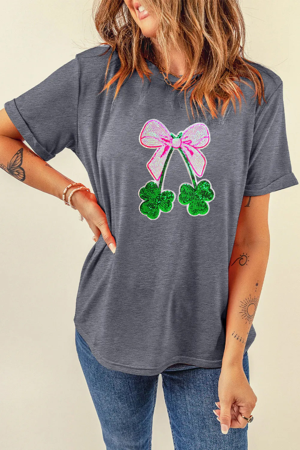 Saint Patrick’s Day Bow Clover Graphic T Shirt