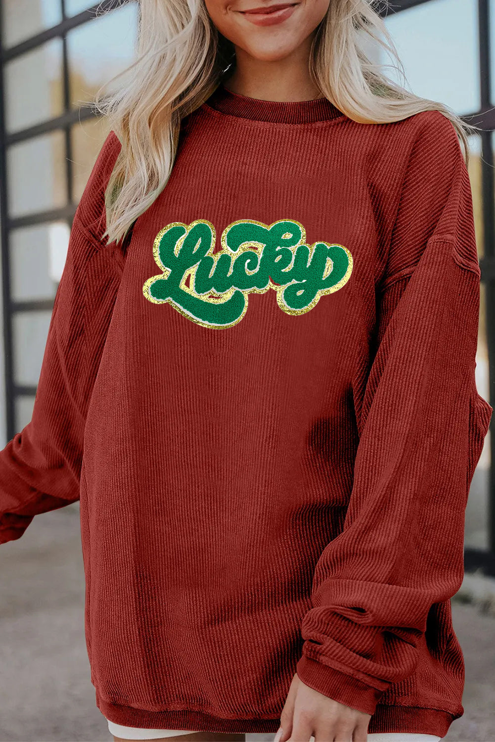 Saint Patrick's Day Lucky Graphic Oversized Waffle Pullover