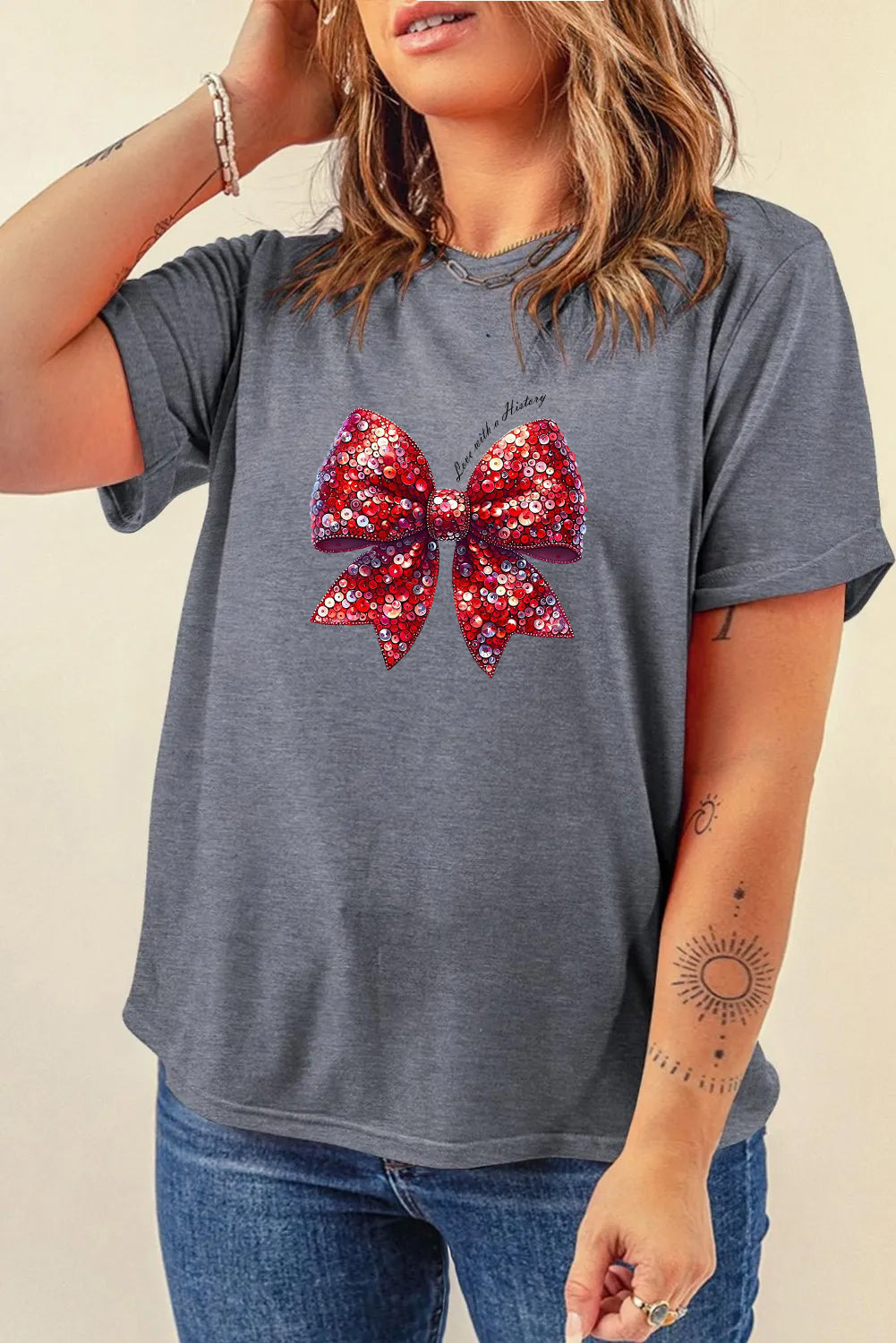 Valentine’s Day Sequin Bow Graphic Tee