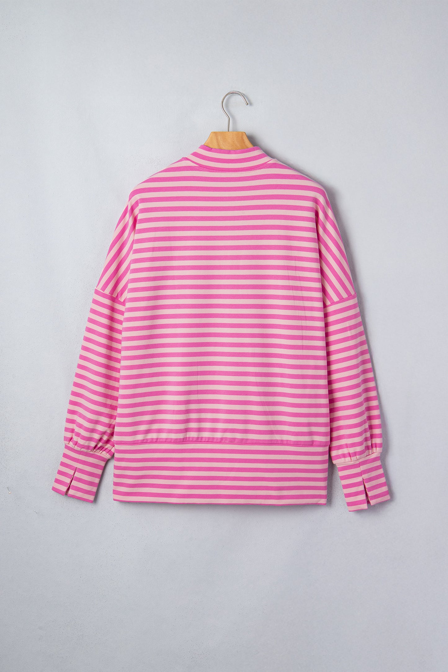 Pink Stripe Zip-up Puff Sleeve Zip Jacket Sweatshirt