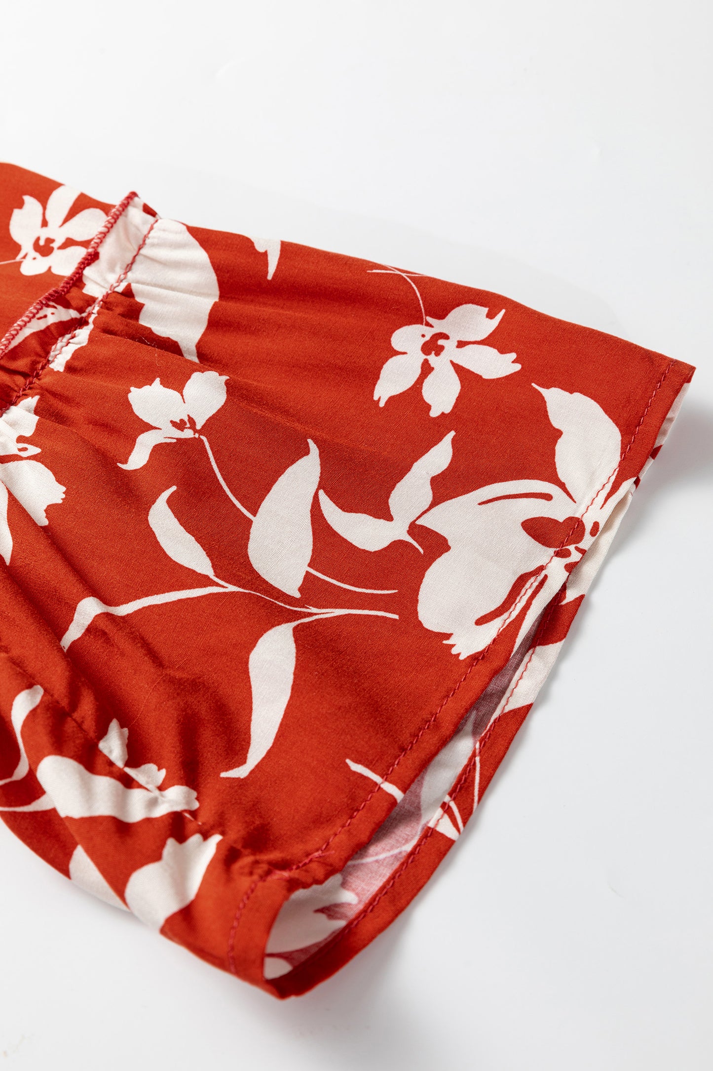 Sky Blue Boho Floral Print Lettuce Trim 3/4 Sleeve Mini Dress