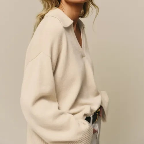 Women's Oversized Polo V-Neck Sweater Pullover