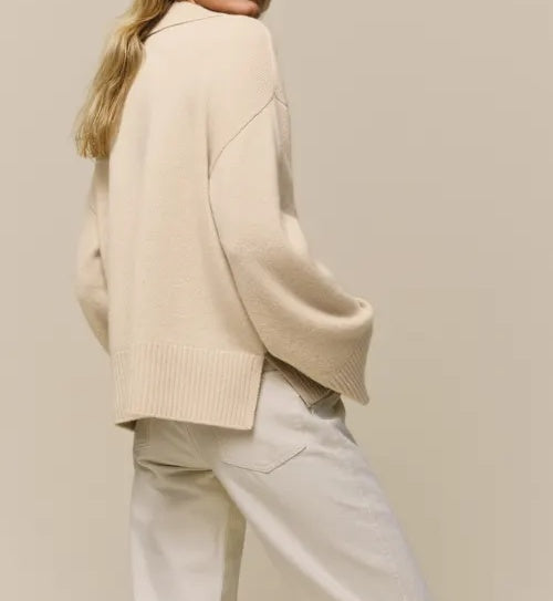 Women's Oversized Polo V-Neck Sweater Pullover