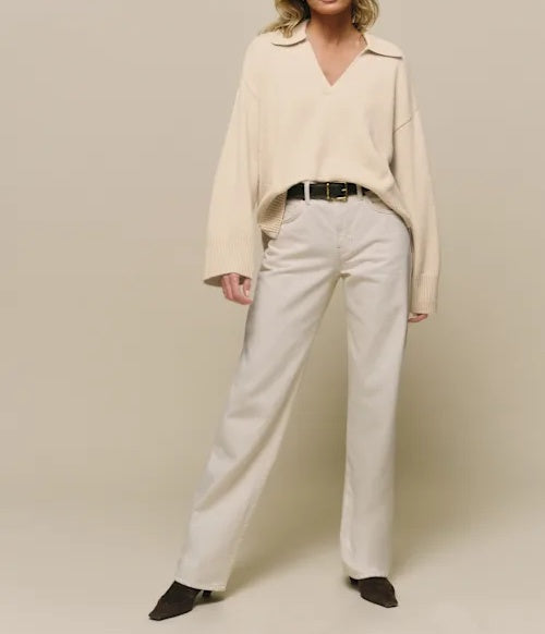 Women's Oversized Polo V-Neck Sweater Pullover